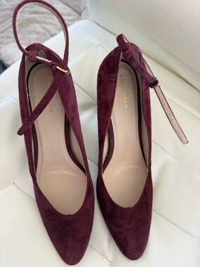 Cole Haan Burgundy/deep purple Suede Pointed-Toe Ankle-Strap Heels